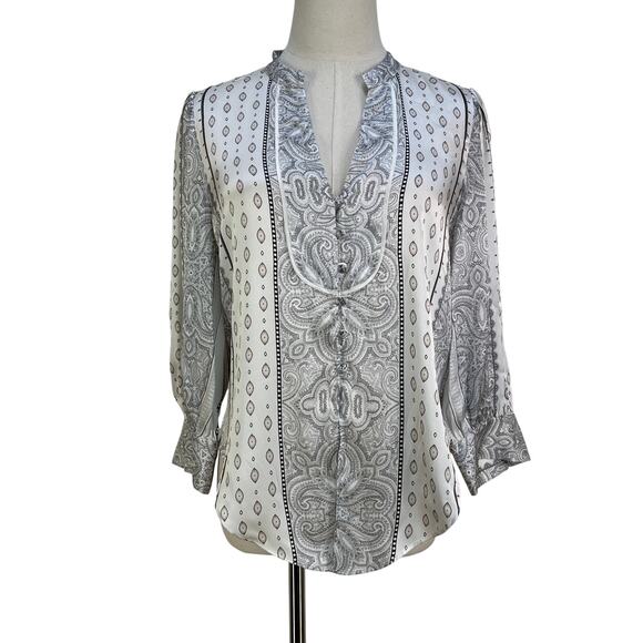 Intermix Silk Printed Top Blouse Paisley Stripes Black White - Picture 1 of 10